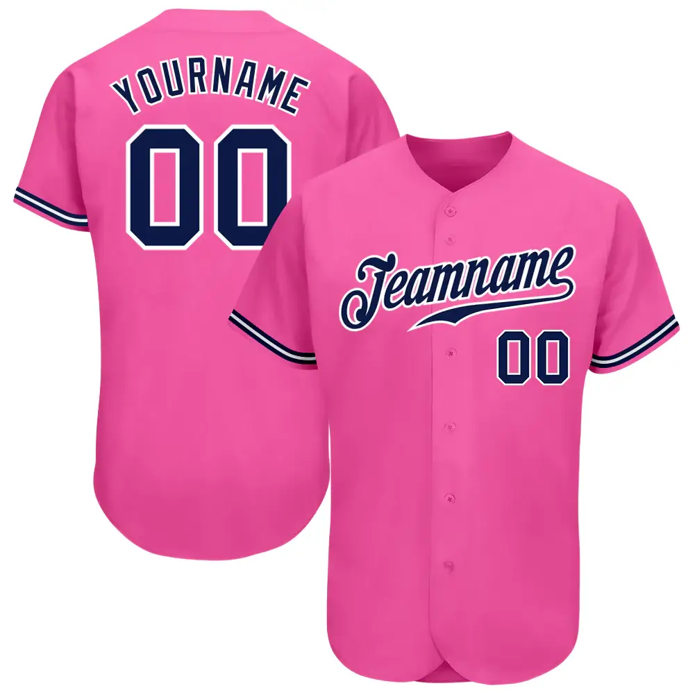 Custom Pink Baseball Jersey with Navy-White