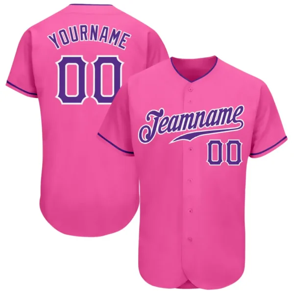 Custom Pink Baseball Jersey with Purple-White