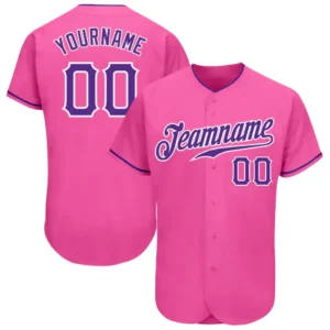 Custom Pink Baseball Jersey with Purple-White