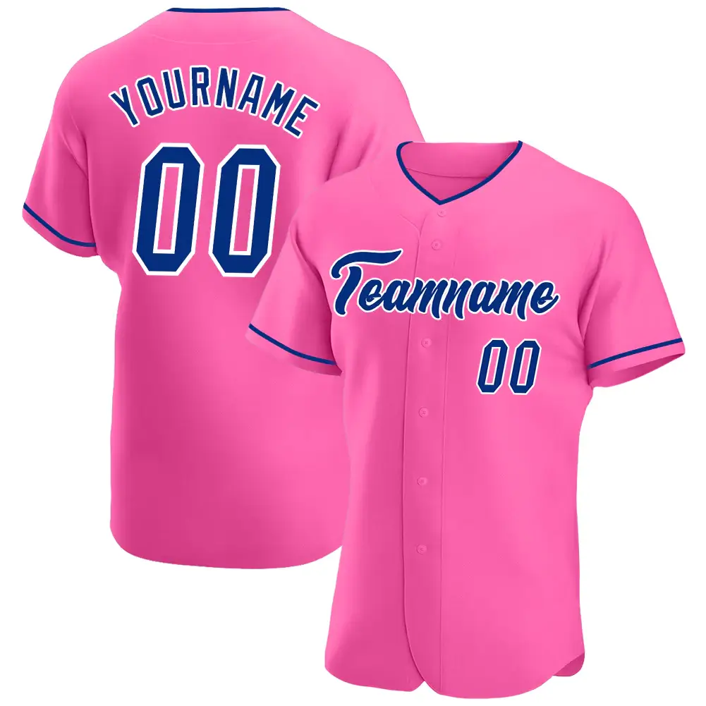 Custom Pink Baseball Jersey with Royal-White