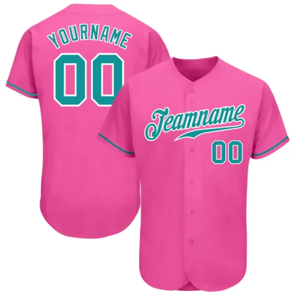 Custom Pink Baseball Jersey with Teal-White