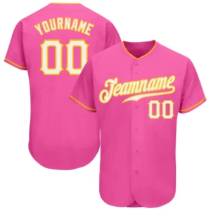 Custom Pink Baseball Jersey with White-Gold