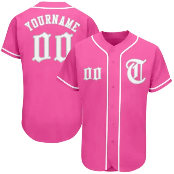 Custom Pink Baseball Jersey with White-Gray