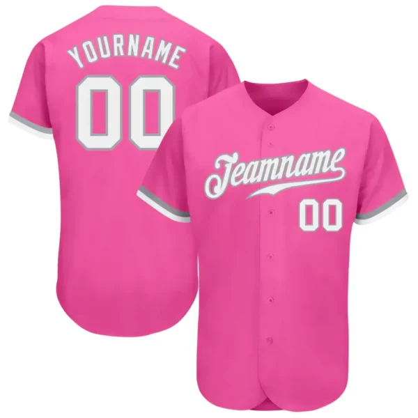 Custom Pink Baseball Jersey with White-Gray