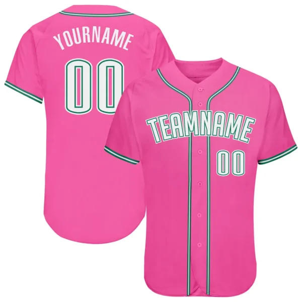 Custom Pink Baseball Jersey with White-Kelly Green