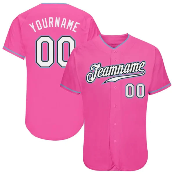 Custom Pink Baseball Jersey with White-Light Blue