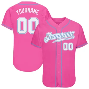 Custom Pink Baseball Jersey with White-Light Blue