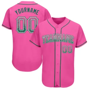 Custom Pink Drift Fashion Baseball Jersey with Kelly Green-White