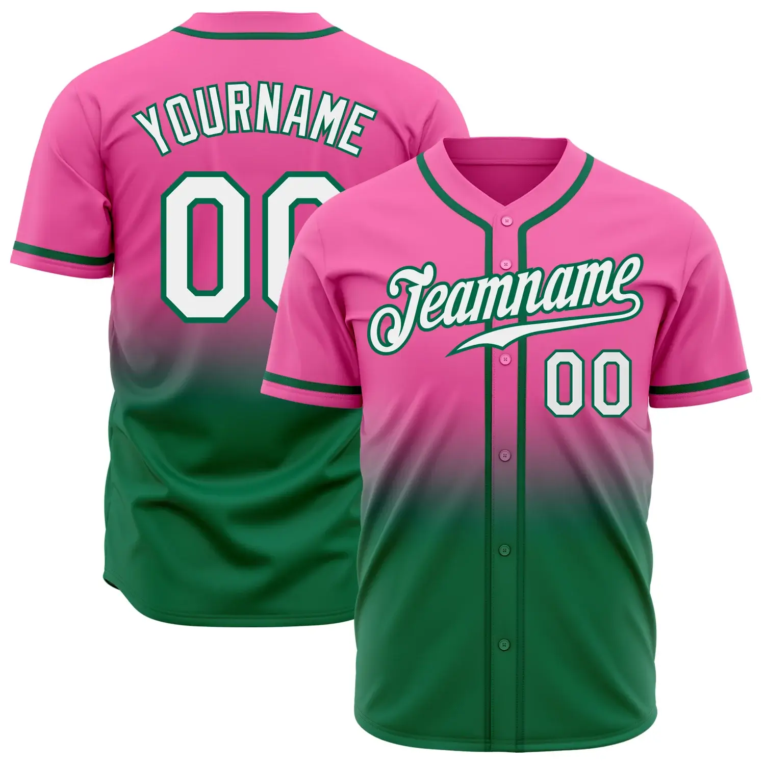 Custom Pink Fade Fashion Baseball Jersey with White-Kelly Green