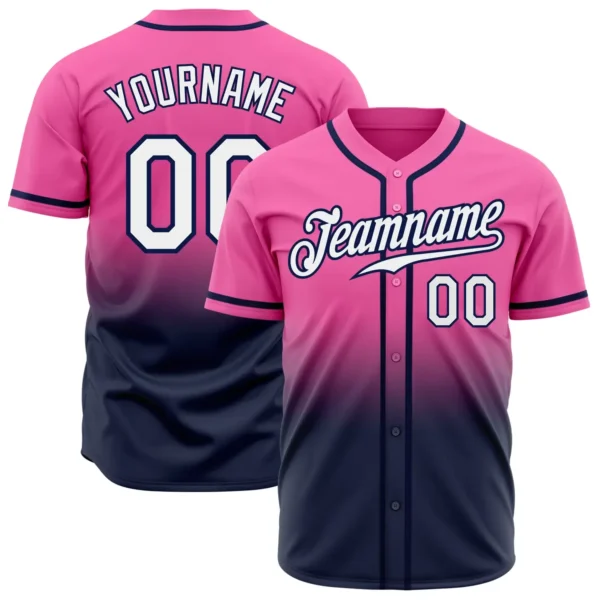 Custom Pink Fade Fashion Baseball Jersey with White-Navy