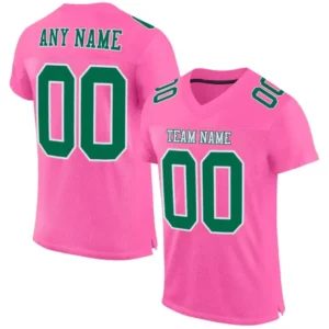 Custom Pink Mesh Football Jersey with Kelly Green