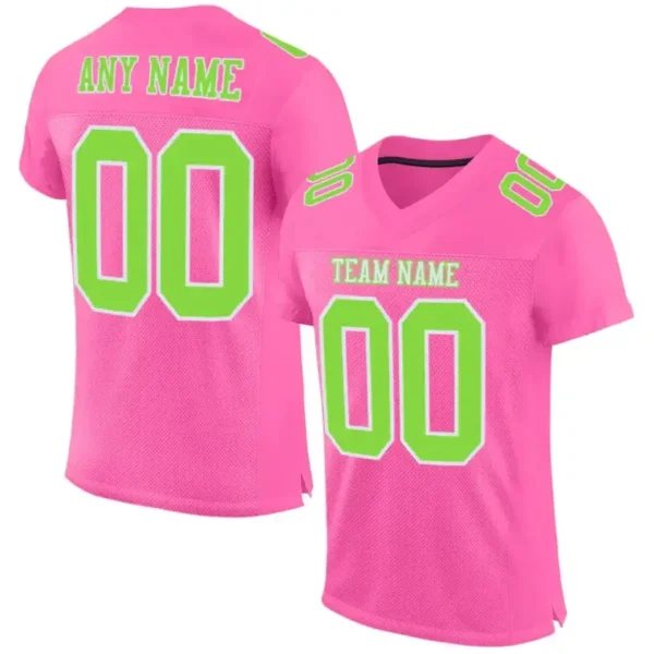 Custom Pink Mesh Football Jersey with Neon Green