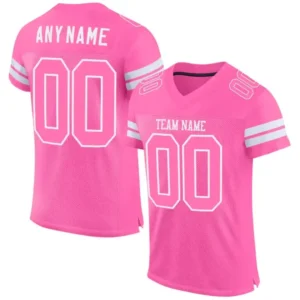 Custom Pink Mesh Football Jersey with Pink-White