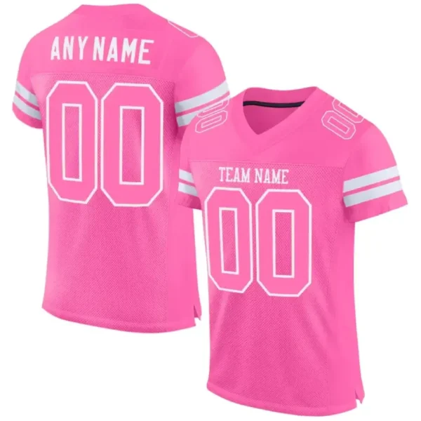 Custom Pink Mesh Football Jersey with Pink-White