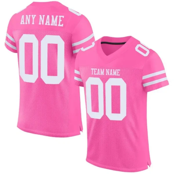 Custom Pink Mesh Football Jersey with White