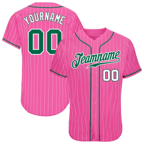 Custom Pink Pinstripe Baseball Jersey with Kelly Green-White