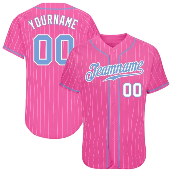 Custom Pink Pinstripe Baseball Jersey with Light Blue-White