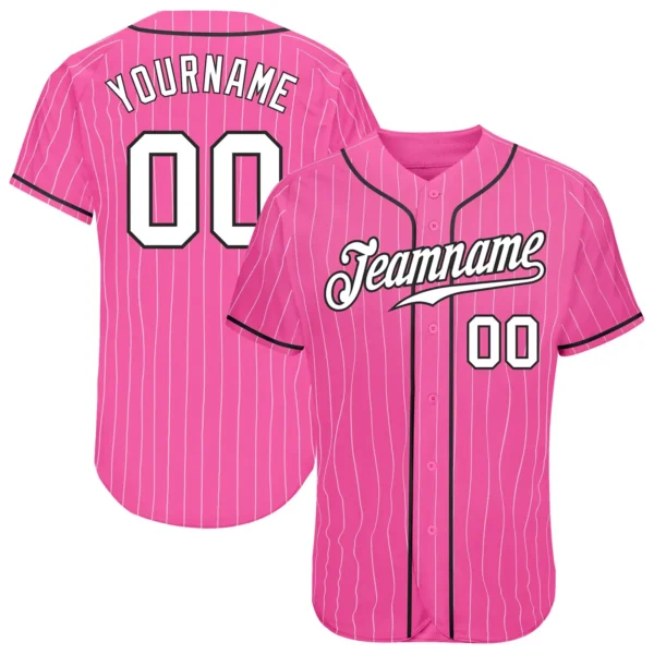 Custom Pink Pinstripe Baseball Jersey with White-Black
