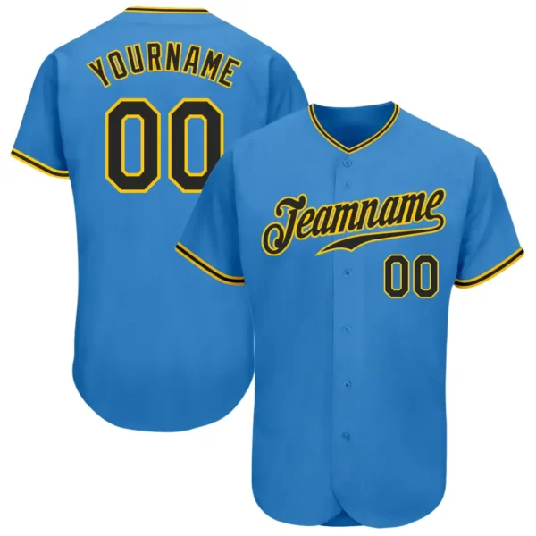 Custom Powder Blue Baseball Jersey with Black-Gold
