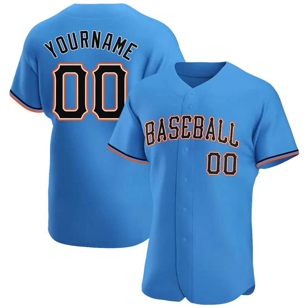 Custom Powder Blue Baseball Jersey with Black-Orange