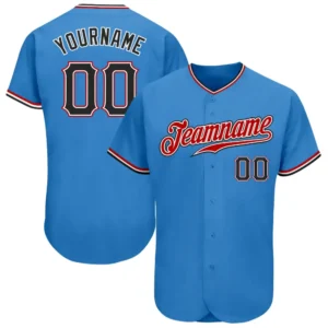 Custom Powder Blue Baseball Jersey with Black-Red