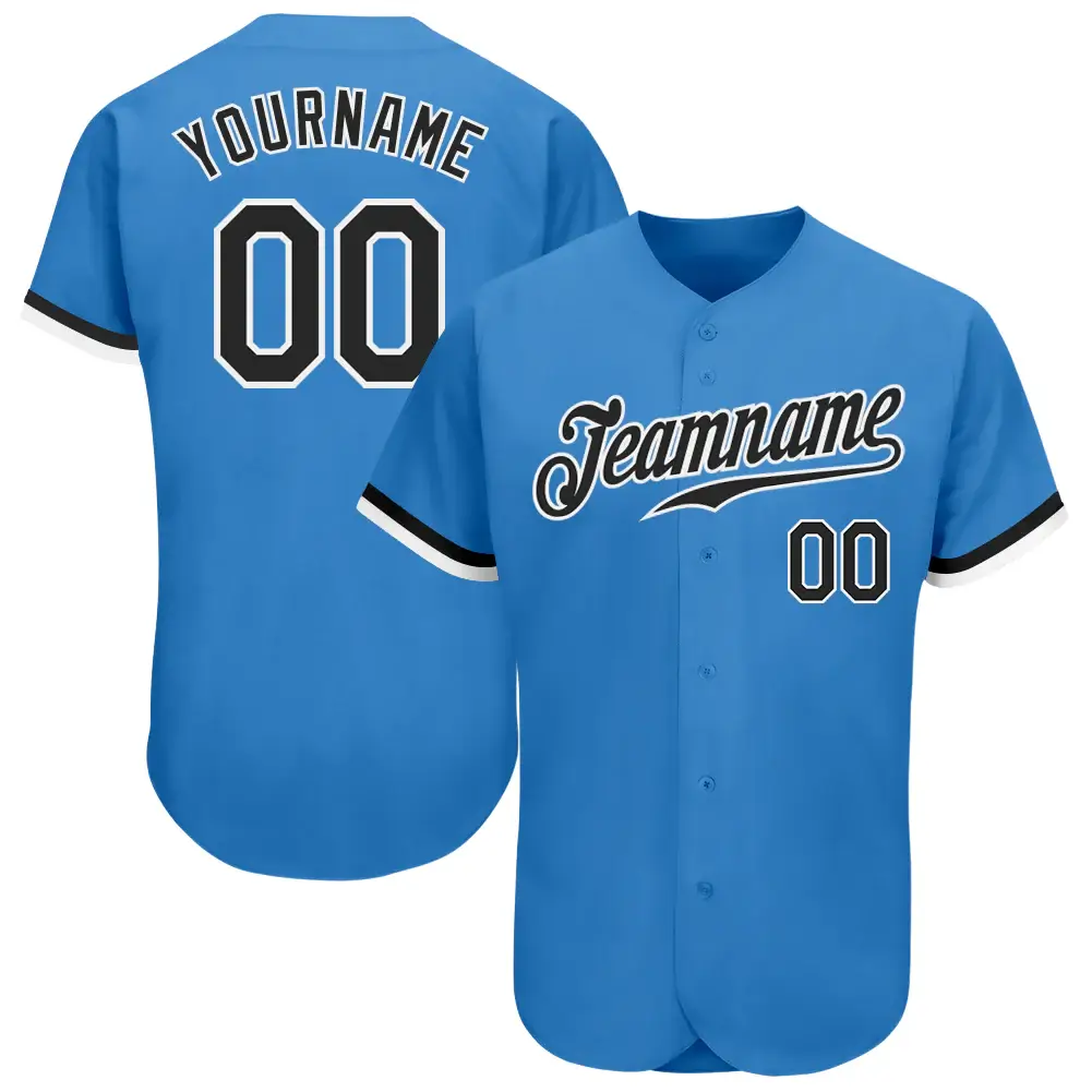 Custom Powder Blue Baseball Jersey with Black-White
