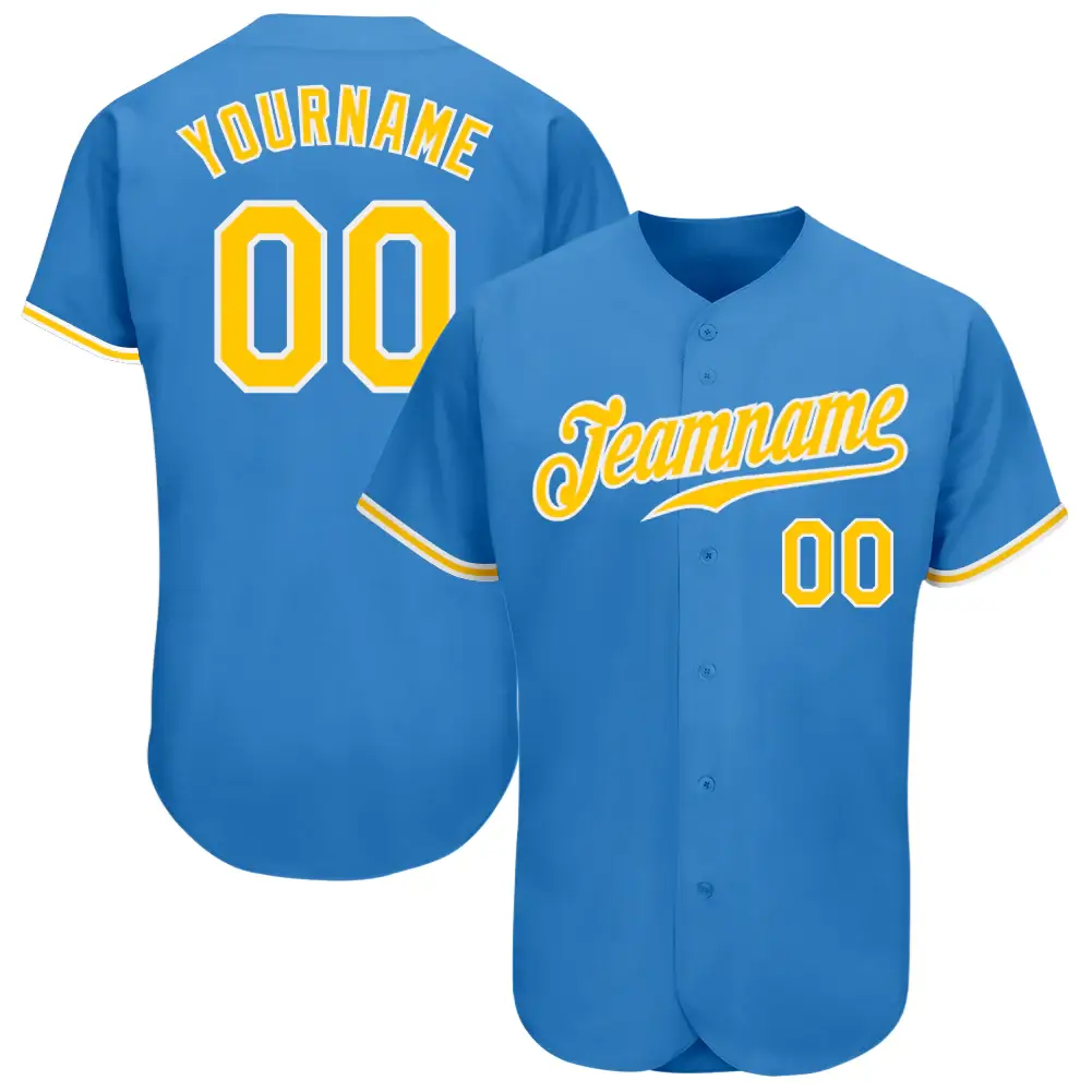 Custom Powder Blue Baseball Jersey with Gold-White