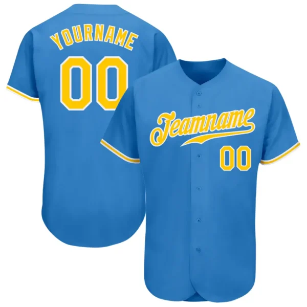 Custom Powder Blue Baseball Jersey with Gold-White