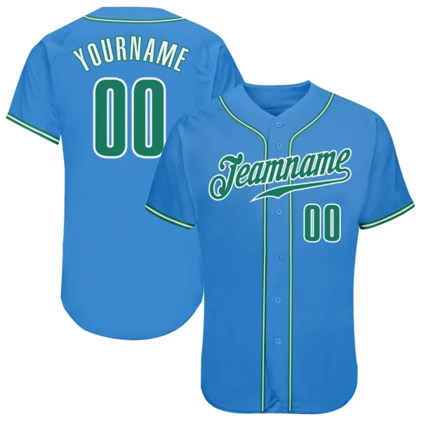 Custom Powder Blue Baseball Jersey with Kelly Green-White
