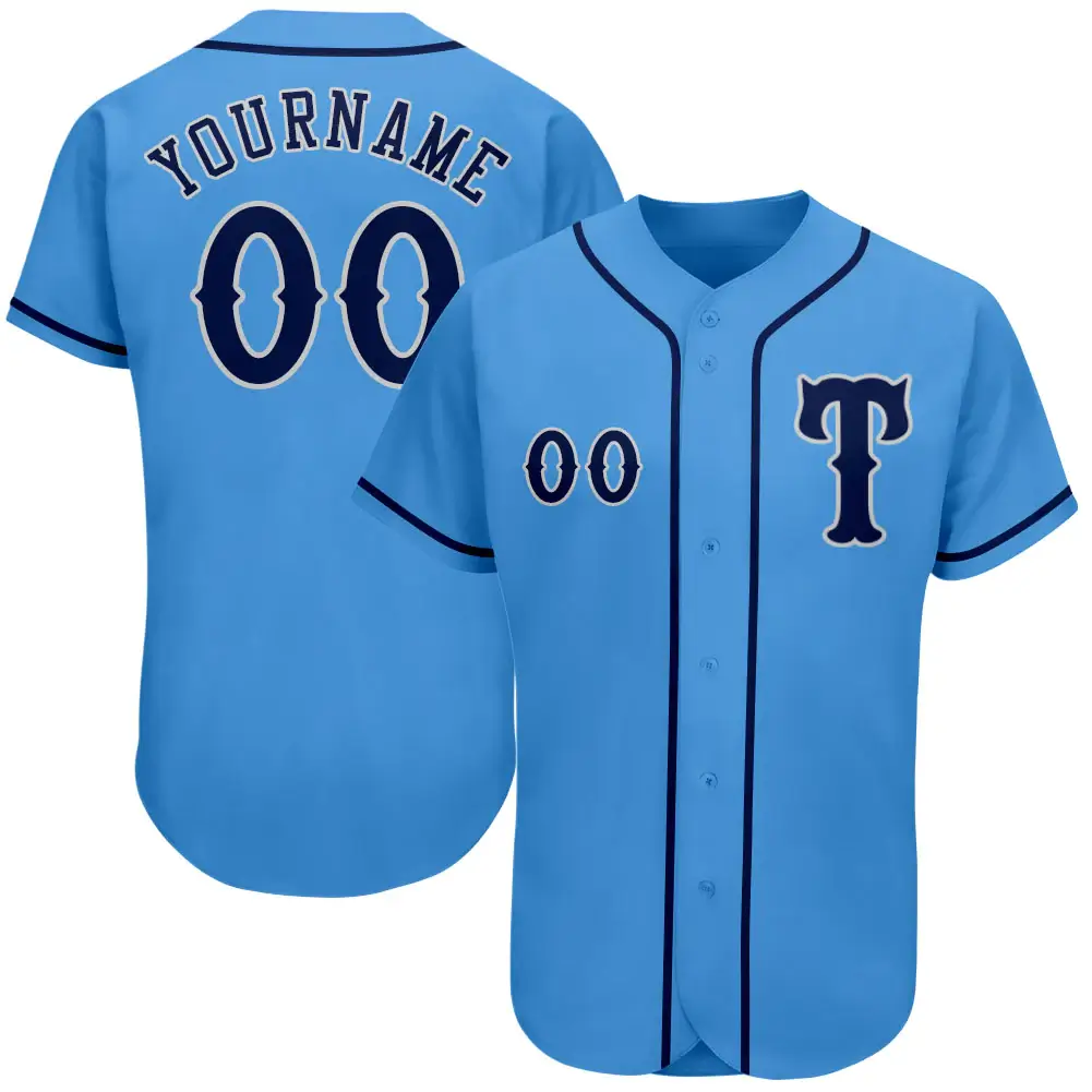 Custom Powder Blue Baseball Jersey with Navy-Gray