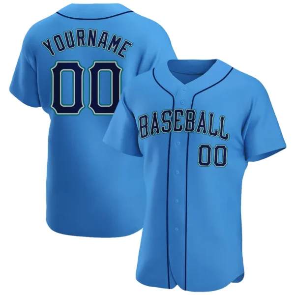 Custom Powder Blue Baseball Jersey with Navy-Teal