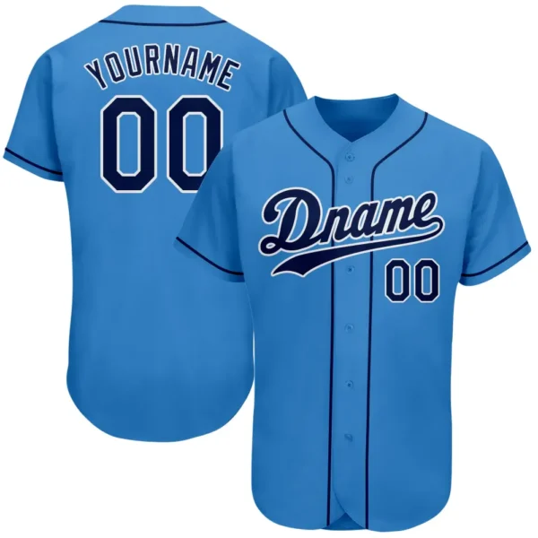 Custom Powder Blue Baseball Jersey with Navy-White