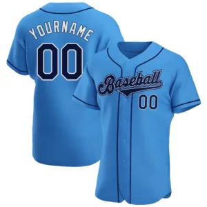 Custom Powder Blue Baseball Jersey with Navy-White