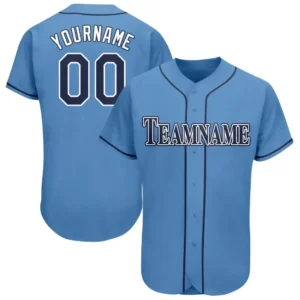 Custom Powder Blue Baseball Jersey with Navy-White