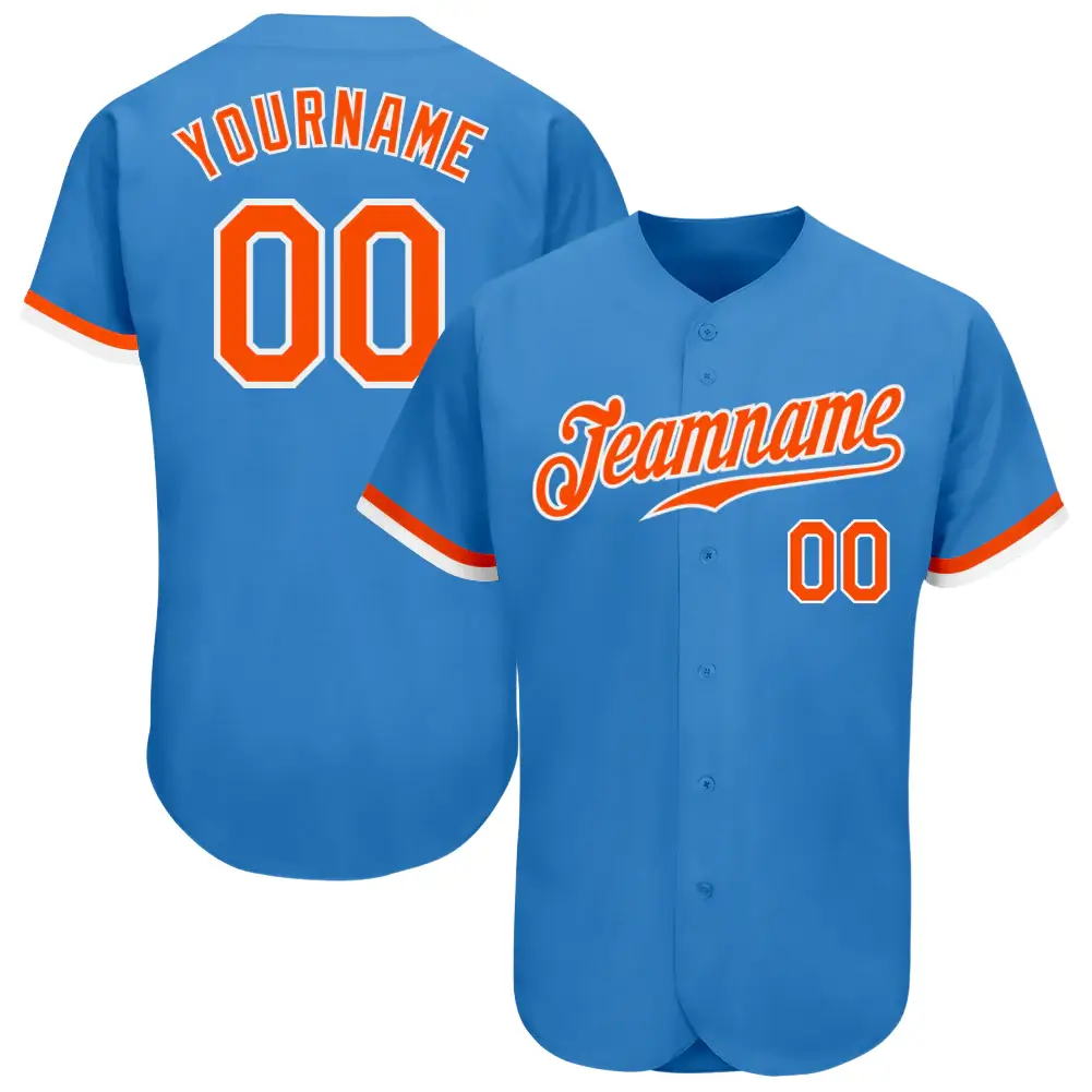 Custom Powder Blue Baseball Jersey with Orange-White