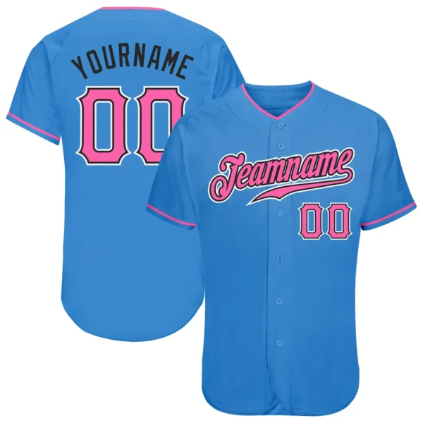 Custom Powder Blue Baseball Jersey with Pink-Black