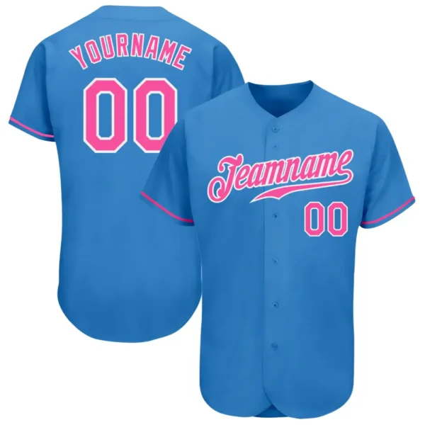 Custom Powder Blue Baseball Jersey with Pink-White