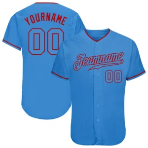 Custom Powder Blue Baseball Jersey with Powder Blue-Red