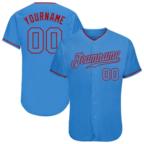 Custom Powder Blue Baseball Jersey with Powder Blue-Red