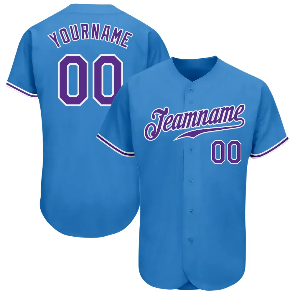 Custom Powder Blue Baseball Jersey with Purple-White