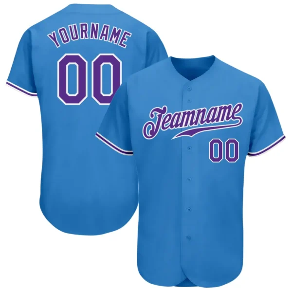 Custom Powder Blue Baseball Jersey with Purple-White