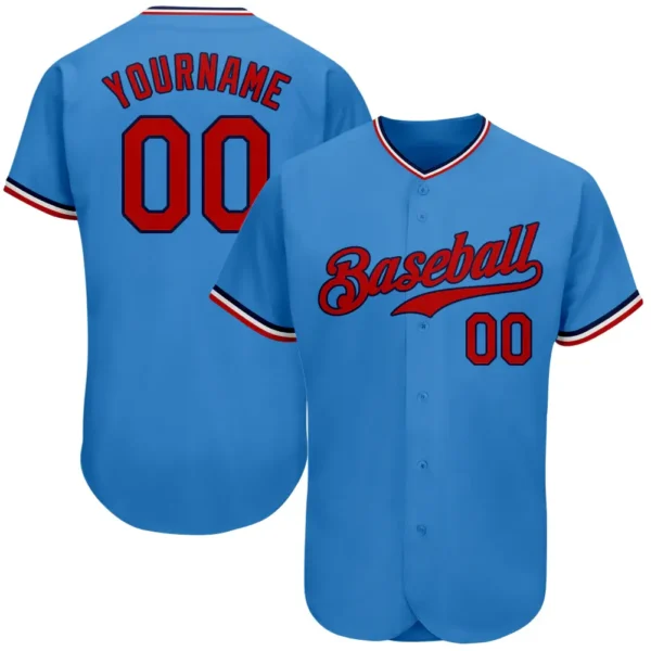 Custom Powder Blue Baseball Jersey with Red-Navy
