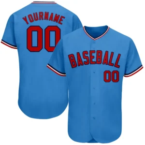 Custom Powder Blue Baseball Jersey with Red-Navy