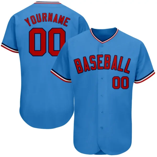 Custom Powder Blue Baseball Jersey with Red-Navy
