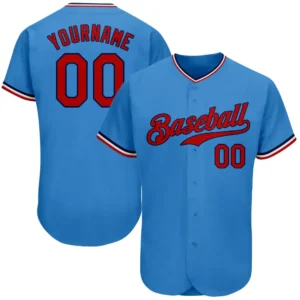 Custom Powder Blue Baseball Jersey with Red-Navy