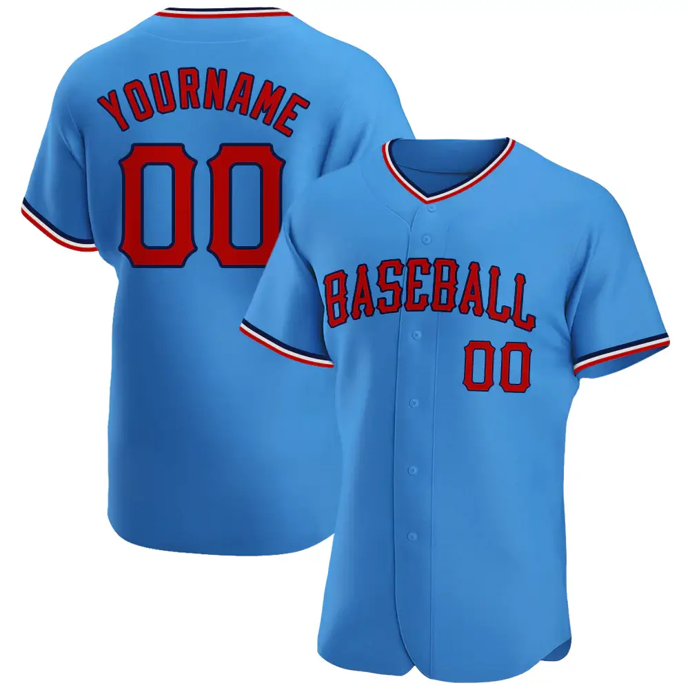 Custom Powder Blue Baseball Jersey with Red-Navy