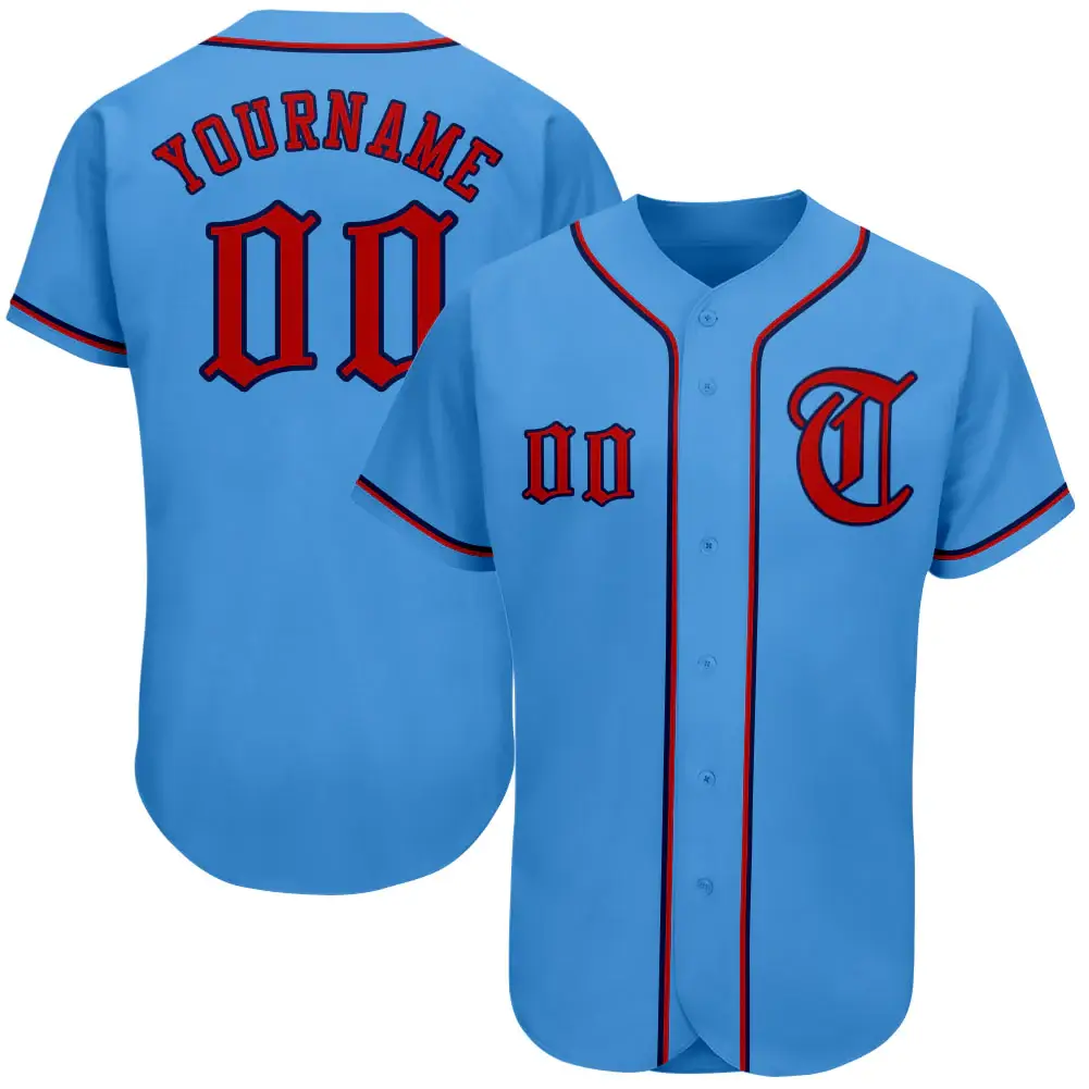 Custom Powder Blue Baseball Jersey with Red-Navy