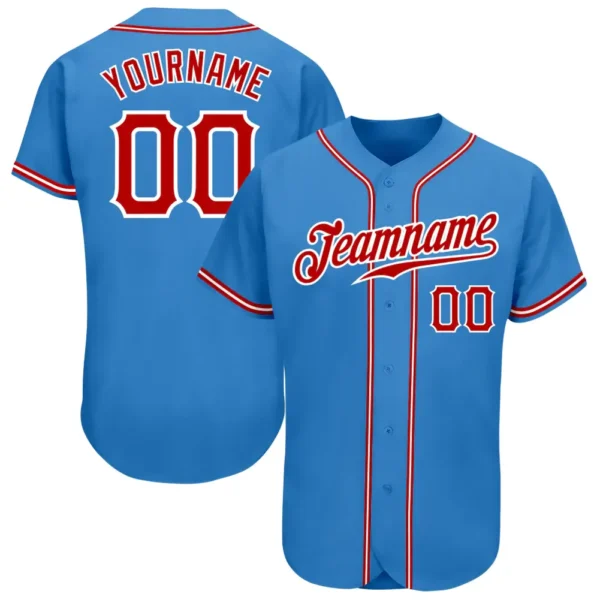 Custom Powder Blue Baseball Jersey with Red-White