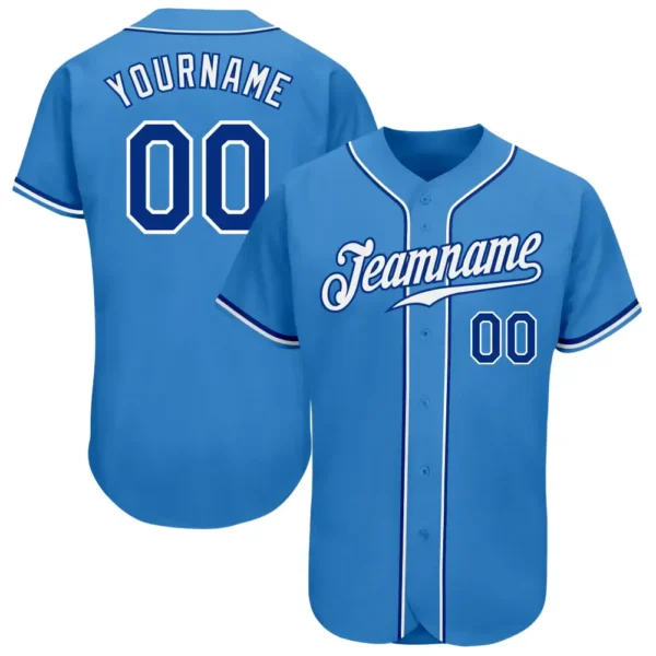 Custom Powder Blue Baseball Jersey with Royal-White