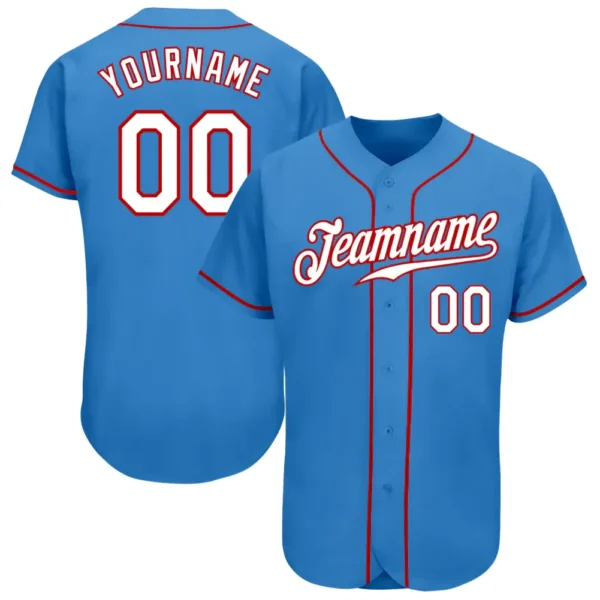 Custom Powder Blue Baseball Jersey with White-Red